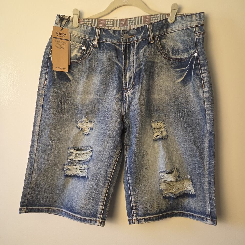 Classic Fashion Jeans Mens 36 Shorts Blue Denim Distressed Canadian Clothing Co